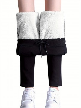 1pc Women'S Sherpa Lined Sweatpants - Cotton Casual Fleece Pants, Solid Color, Straight Leg, Woven, Adult Fall/Winter Jogger Style 1pc Women'S Sherpa Lined Sweatpants - Cotton Casual Fleece Pants, Solid Color, Straight Leg, Woven, Adult Fall/Winter Jogger Style