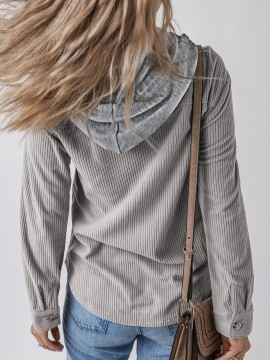 Women'S Plus Size Hooded Color Block Corduroy Jacket Women'S Plus Size Hooded Color Block Corduroy Jacket