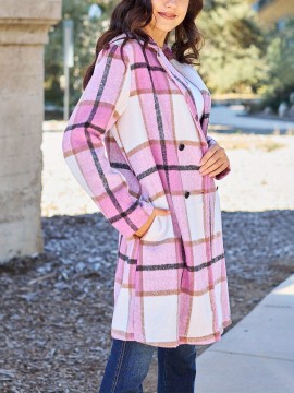 Chic Women's Plaid Long Coat - Double-Breasted, Lapel Collar with Full-Length Sleeves | Warm & Cozy for Fall/Winter | Machine Washable Chic Women's Plaid Long Coat - Double-Breasted, Lapel Collar with Full-Length Sleeves | Warm & Cozy for Fall/Winter | Machine Washable