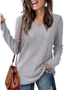 Women's Casual V-Neck Sweater - Solid Color, Ribbed Long Sleeve Knit Pullover, Machine Washable Women's Casual V-Neck Sweater - Solid Color, Ribbed Long Sleeve Knit Pullover, Machine Washable