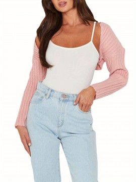 Plus Size Casual Knitted Cardigan, Crew Neck, Medium Stretch, Solid Color, Ultra-Short Sleeve Sweater Jacket for All Seasons Plus Size Casual Knitted Cardigan, Crew Neck, Medium Stretch, Solid Color, Ultra-Short Sleeve Sweater Jacket for All Seasons