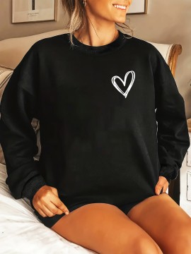 Plus Size Heart Print Pullover Sweatshirt, Casual Long Sleeve Crew Neck Sweatshirt For Fall & Spring, Women's Plus Size Clothing Plus Size Heart Print Pullover Sweatshirt, Casual Long Sleeve Crew Neck Sweatshirt For Fall & Spring, Women's Plus Size Clothing